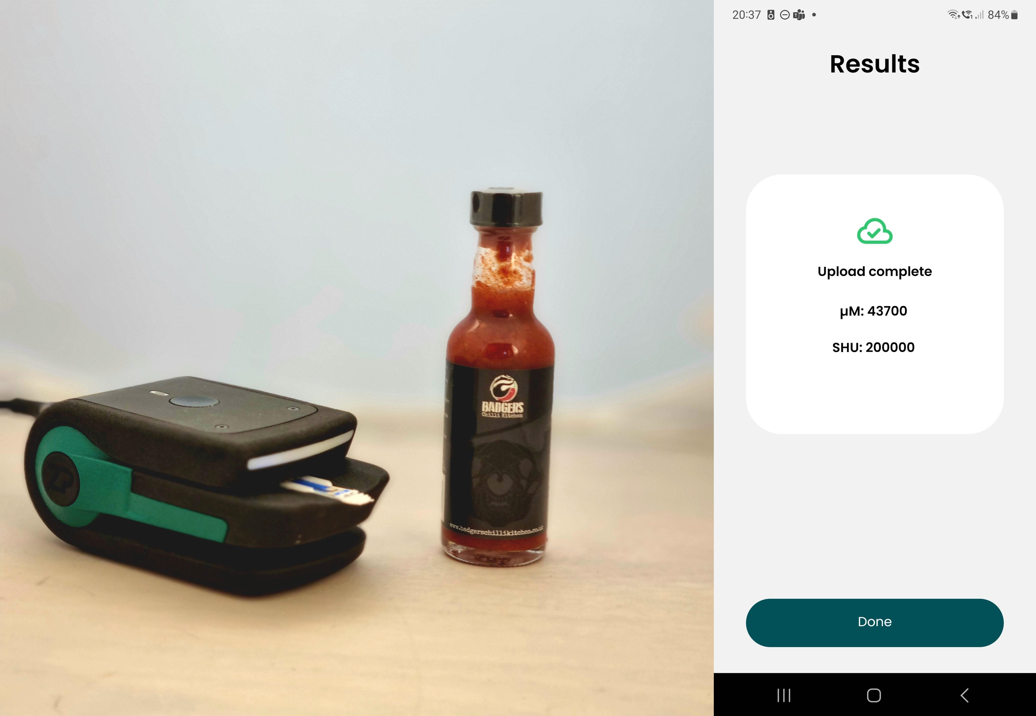 Measuring the hotness of Badgers Kitchen Chilli Sauce XXX 201,000 SHU