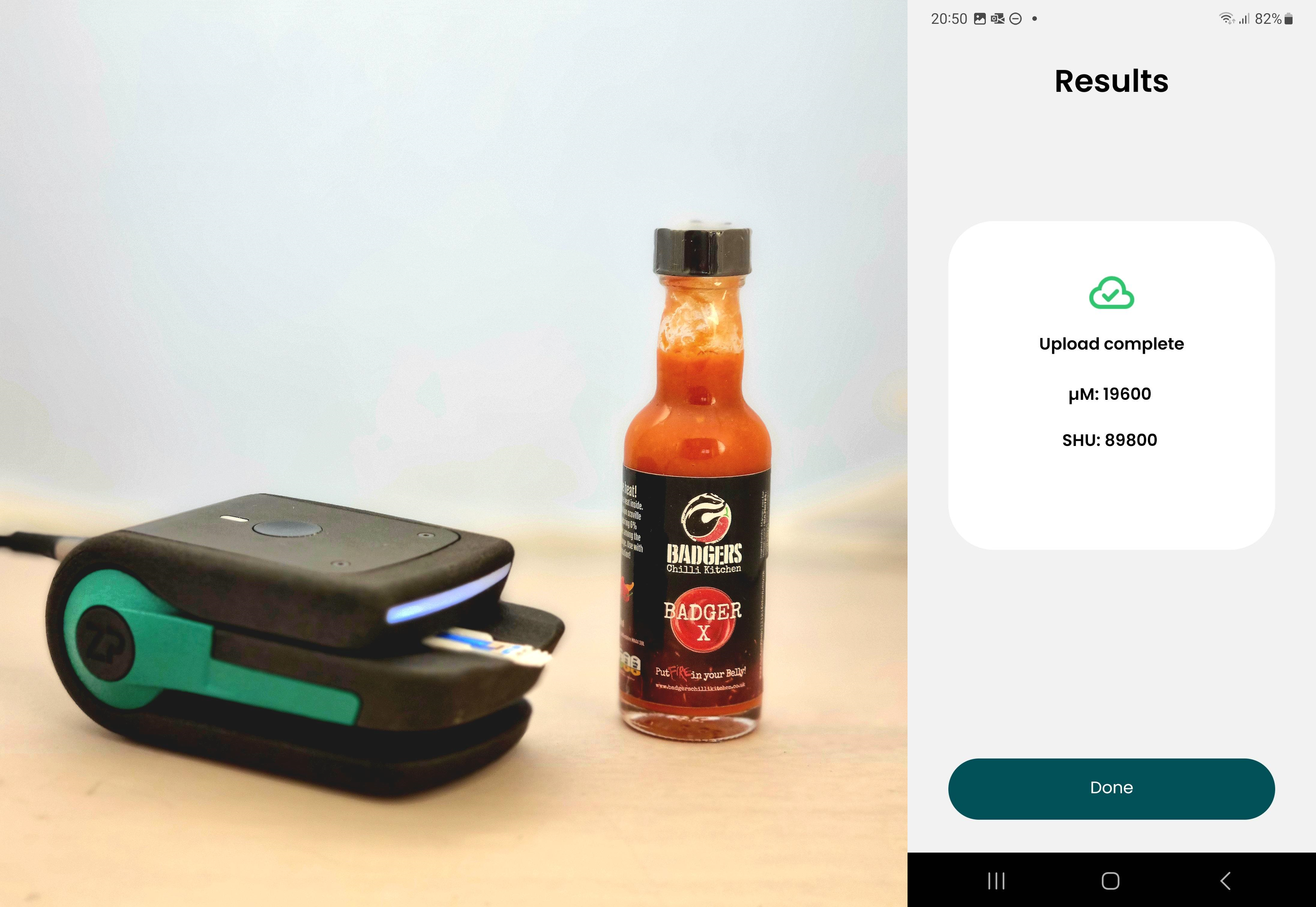 Measuring the hotness of Badgers Kitchen Chilli Sauce X 89,800 SHU