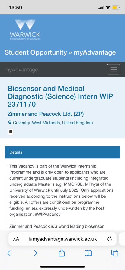 Internships at ZP for Warwick University Students
