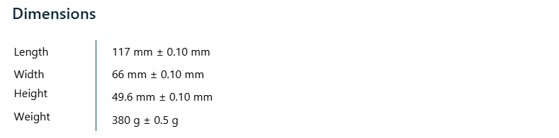SIA specification dimensions