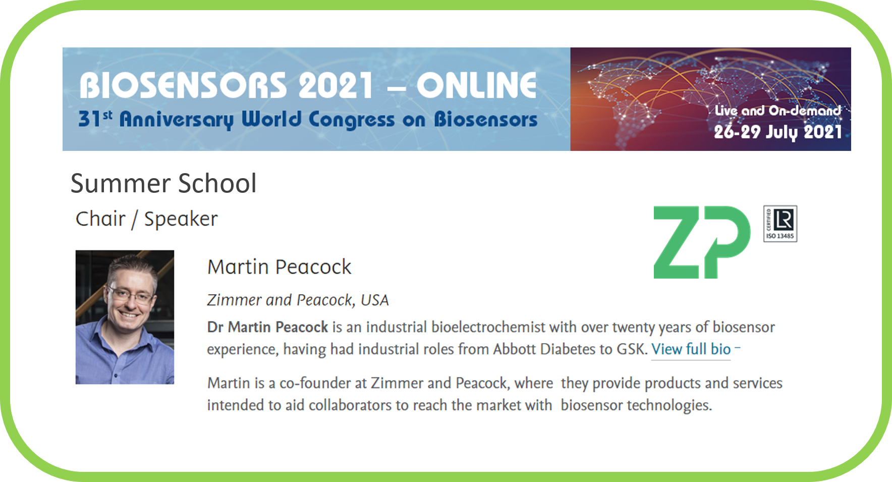 ZP chairing biosensors 2021 summer school