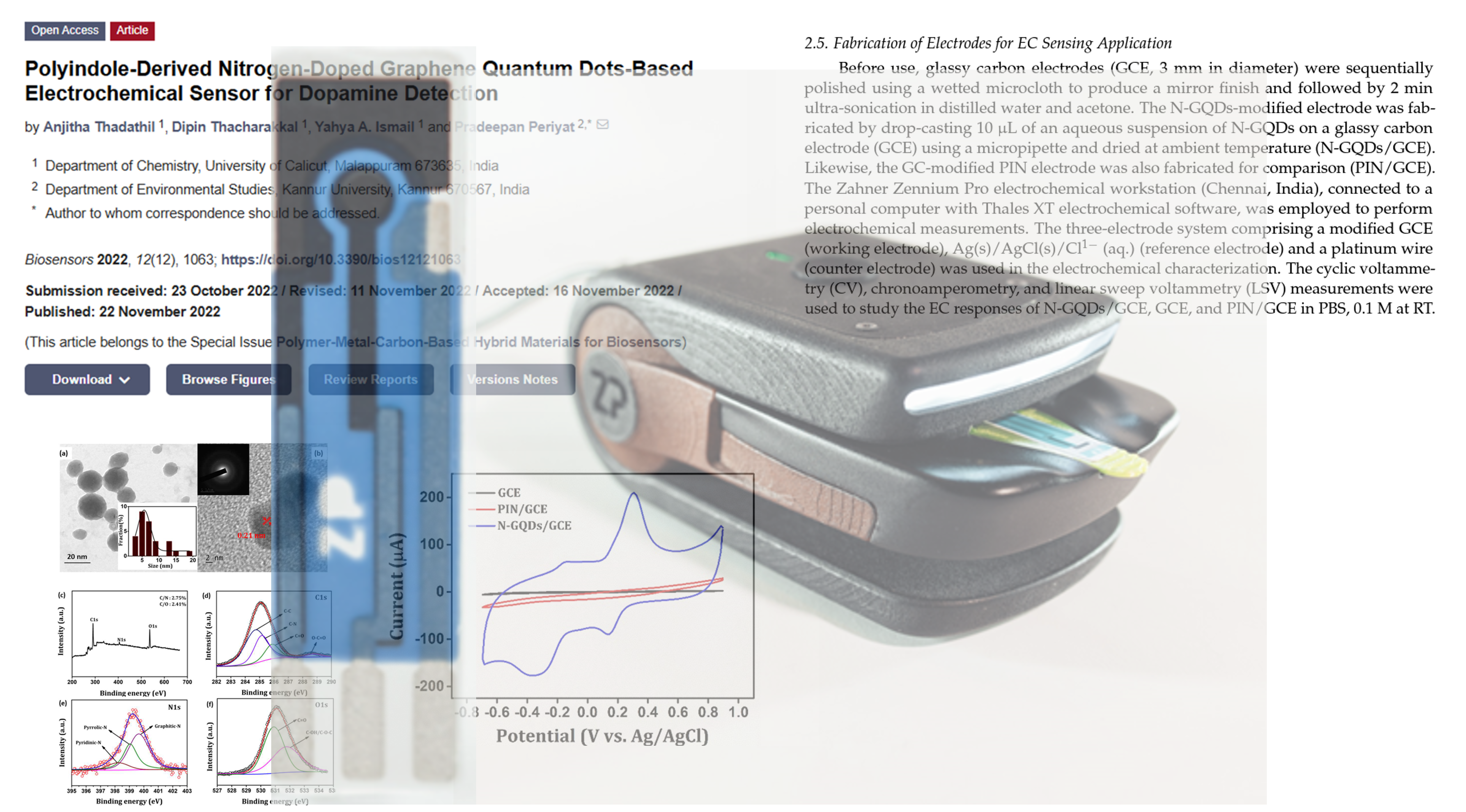 Commercialization: Polyindole-Derived Nitrogen-Doped Graphene Quantum Dots-Based Electrochemical Sensor for Dopamine Detection