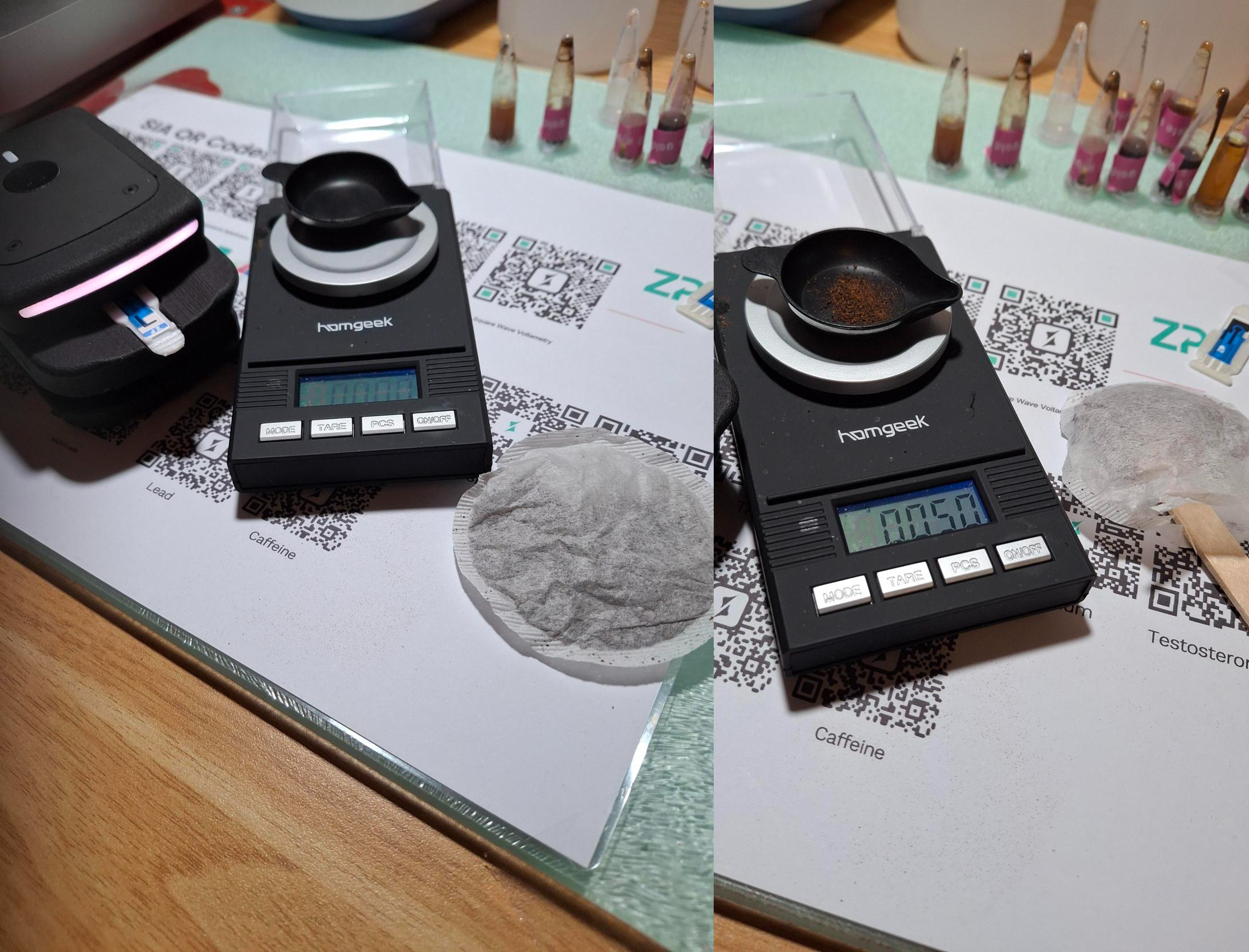 Detection of caffeine in tea leaves