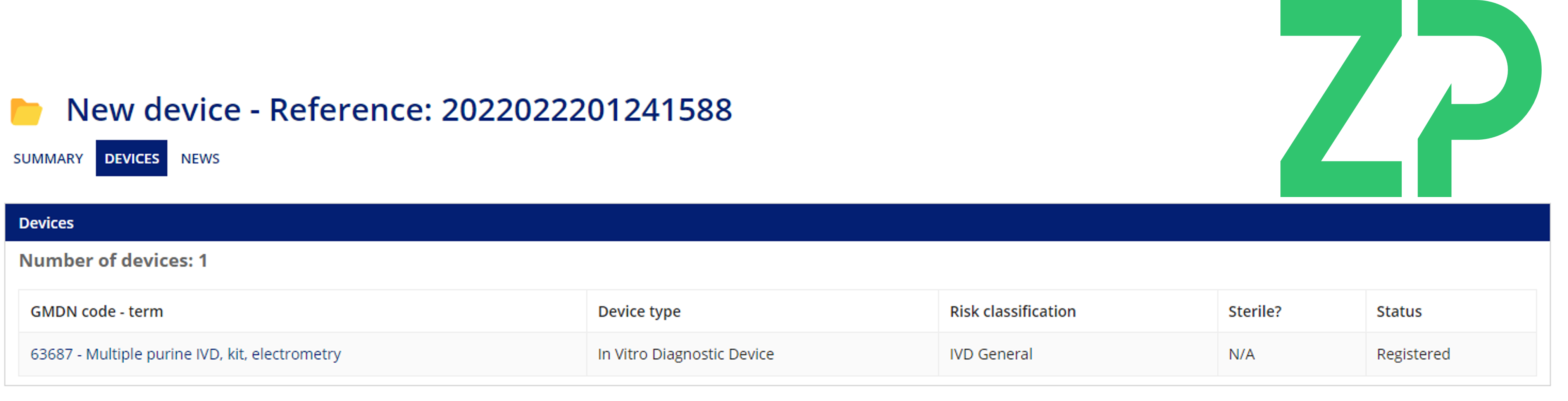 ZP registers purine sensing system with the MHRA